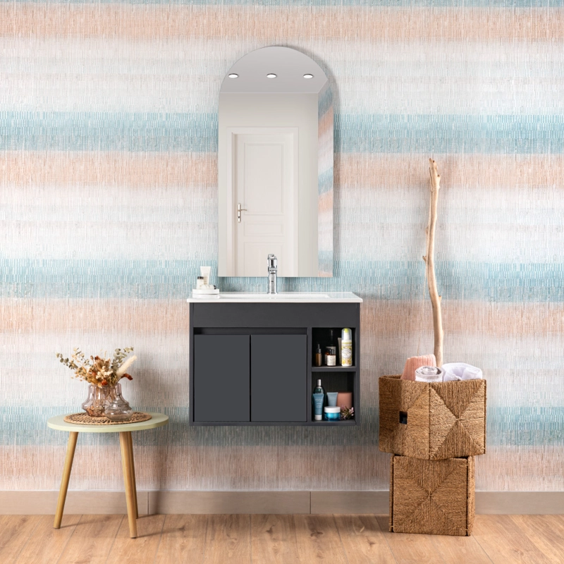 MUEBLE VANITORIO LILLE DARK GREY 70X46X12 CM SIN CUBIERTA - 5