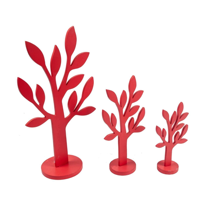 SET DE FIGURAS DECORATIVA ARBOLES DE MADERA ROJO - 1