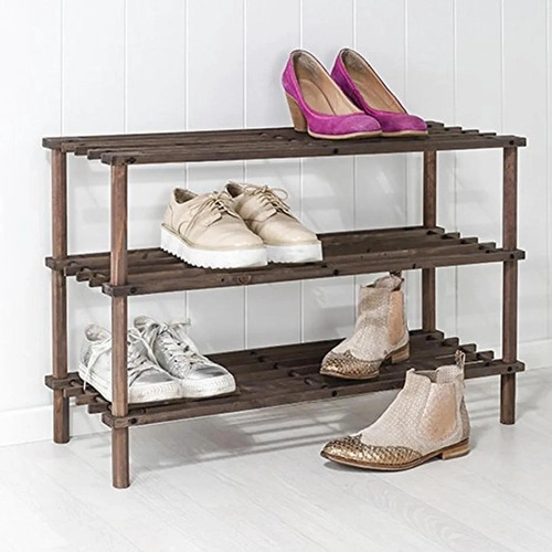 ZAPATERO ORGANIZADOR DE MADERA CON 3 NIVELES MARRON OSCURO - 3