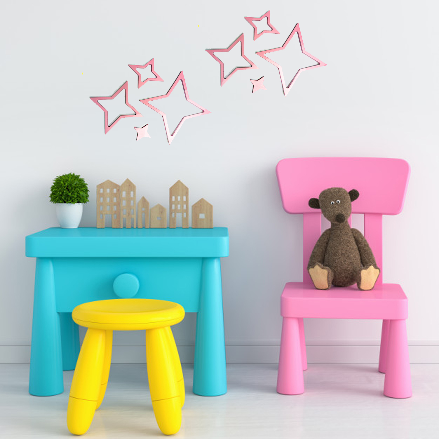 STICKERS DE MADERA PARA MURO ESTRELLAS ROSADA - 2