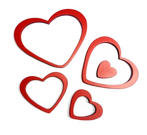 STICKERS DE MADERA PARA MURO CORAZONES ROJOS - 1