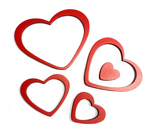 STICKERS DE MADERA PARA MURO CORAZONES ROJOS - 1