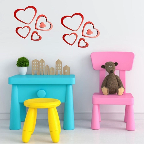 STICKERS DE MADERA PARA MURO CORAZONES ROJOS - 2