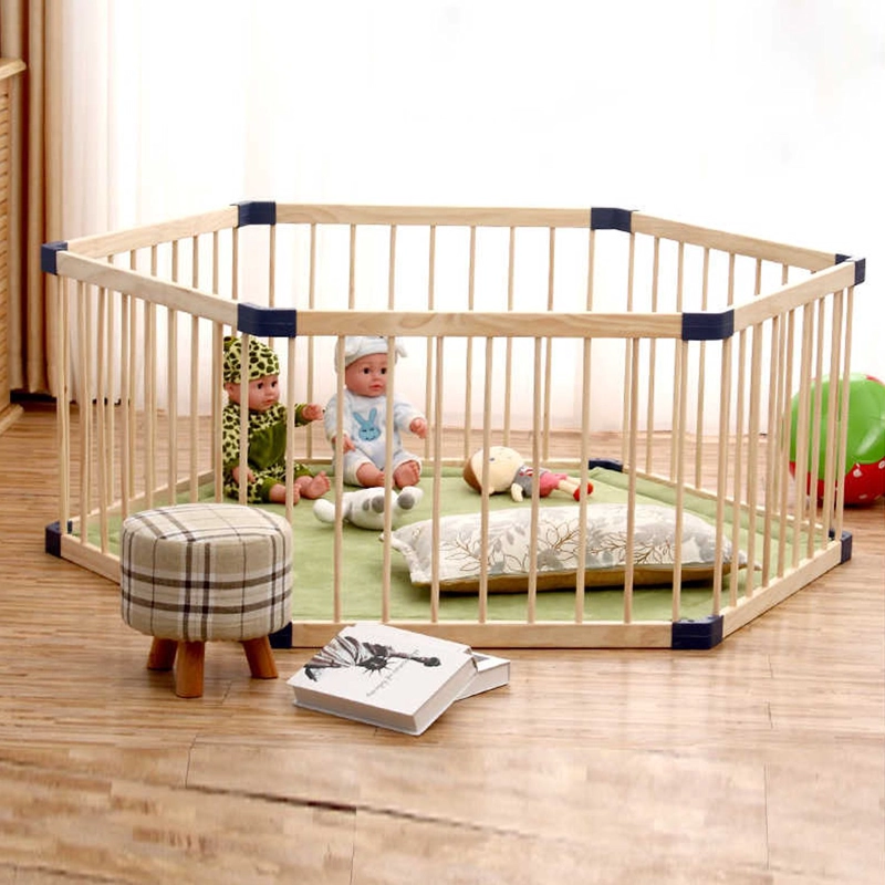 CORRAL IMPORTADORA USA MADERA CAFE CLARO PORTÁTIL HEXAGONAL PARA NIÑOS - 3