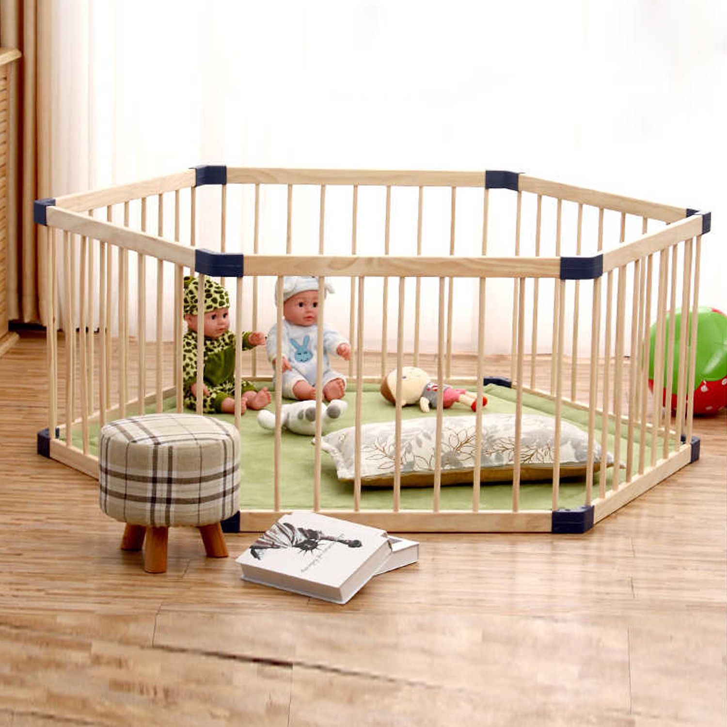 CORRAL IMPORTADORA USA MADERA CAFE CLARO PORTÁTIL HEXAGONAL PARA NIÑOS - 3