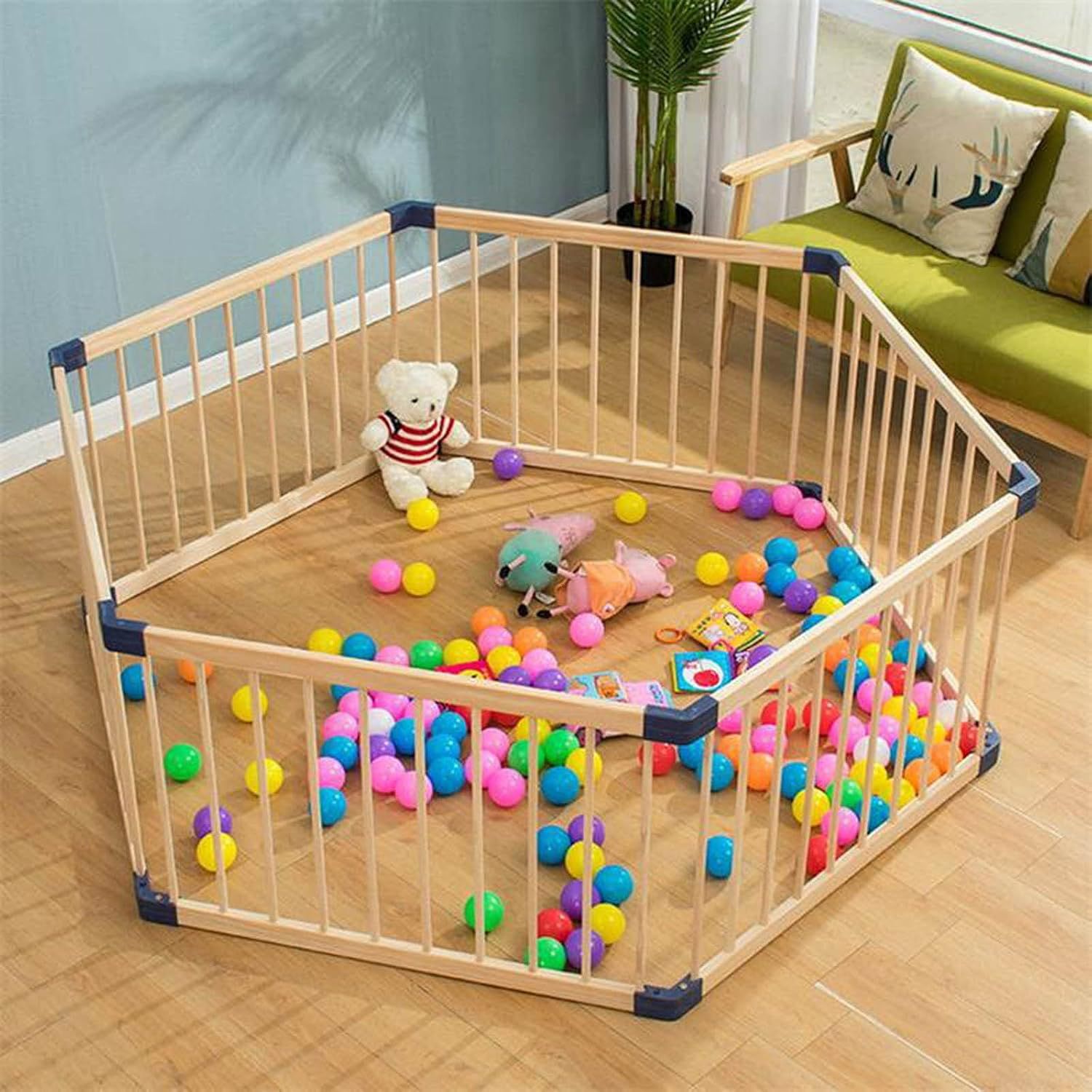 CORRAL IMPORTADORA USA MADERA CAFE CLARO PORTÁTIL HEXAGONAL PARA NIÑOS - 4