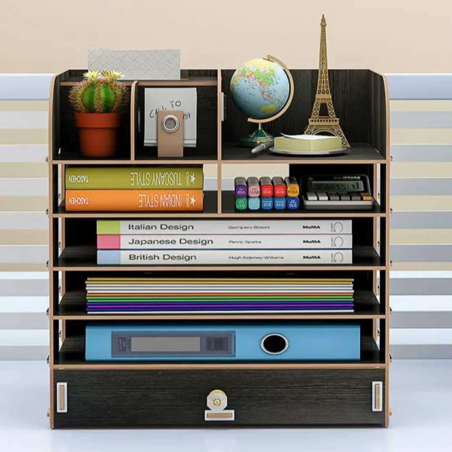 ORGANIZADOR DE ESCRITORIO MULTIUSO DE MADERA NEGRO - 3