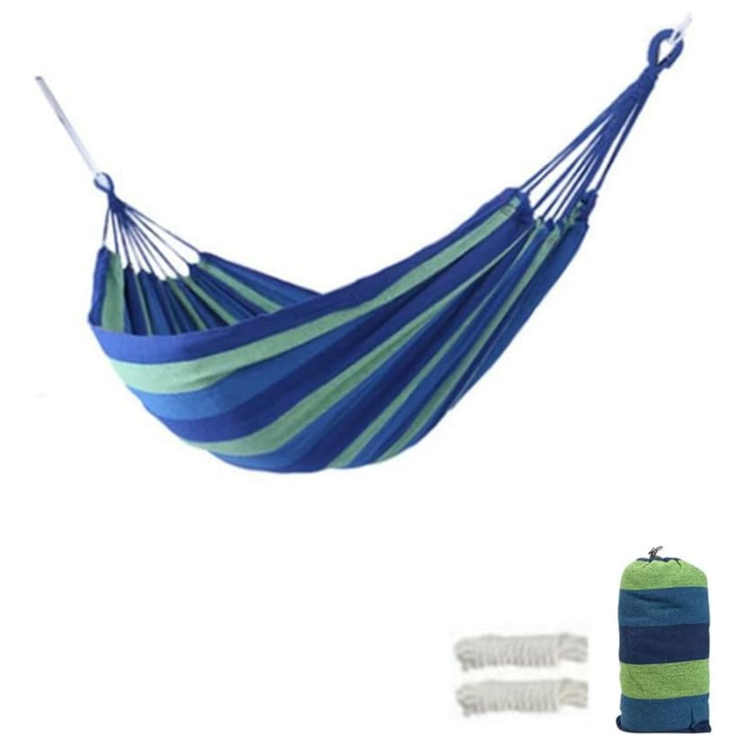 HAMACA IMPORTADORA USA 1 CUERPO MULTICOLOR ALGODÓN AZUL Y VERDE 2 PLAZAS 180X150 CM - 2