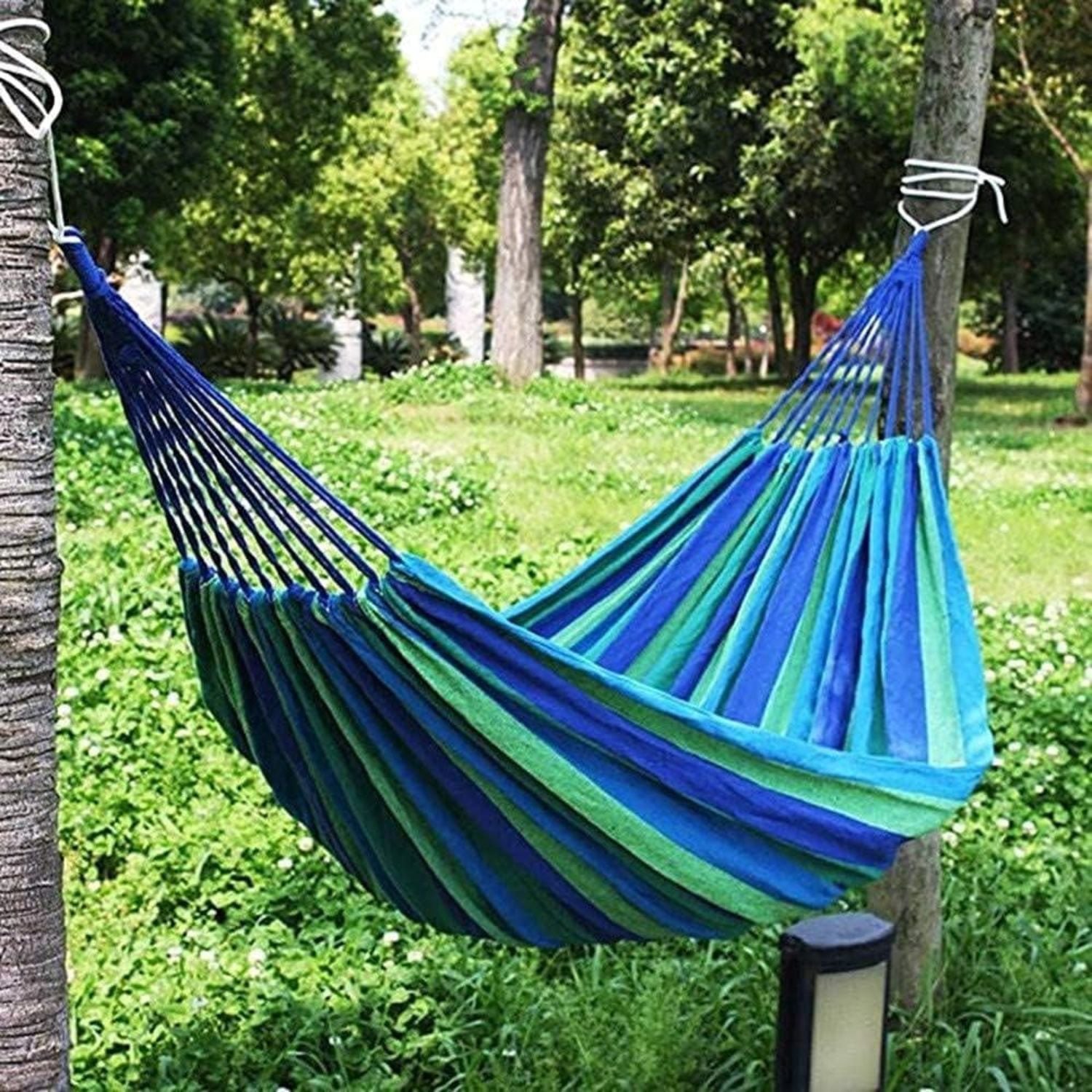 HAMACA IMPORTADORA USA 1 CUERPO MULTICOLOR ALGODÓN AZUL Y VERDE 2 PLAZAS 180X150 CM - 4