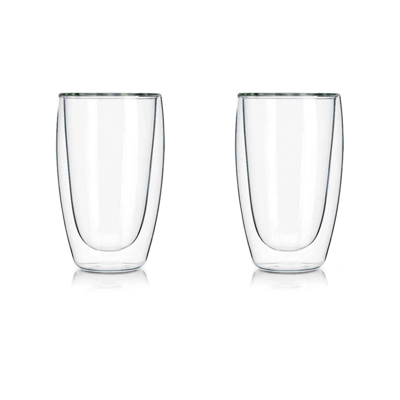 SET 2 VASOS DE CAFE VIDRIO DOBLE PARED 400 MLO - 1