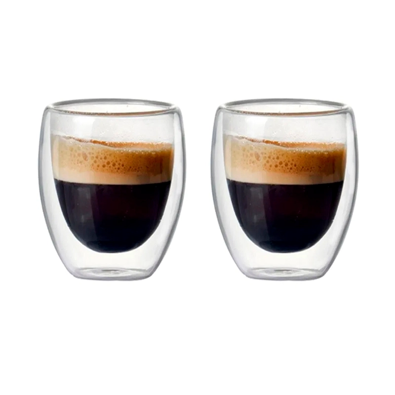 SET 2 VASOS DE CAFE VIDRIO DOBLE PARED 300 ML - 2