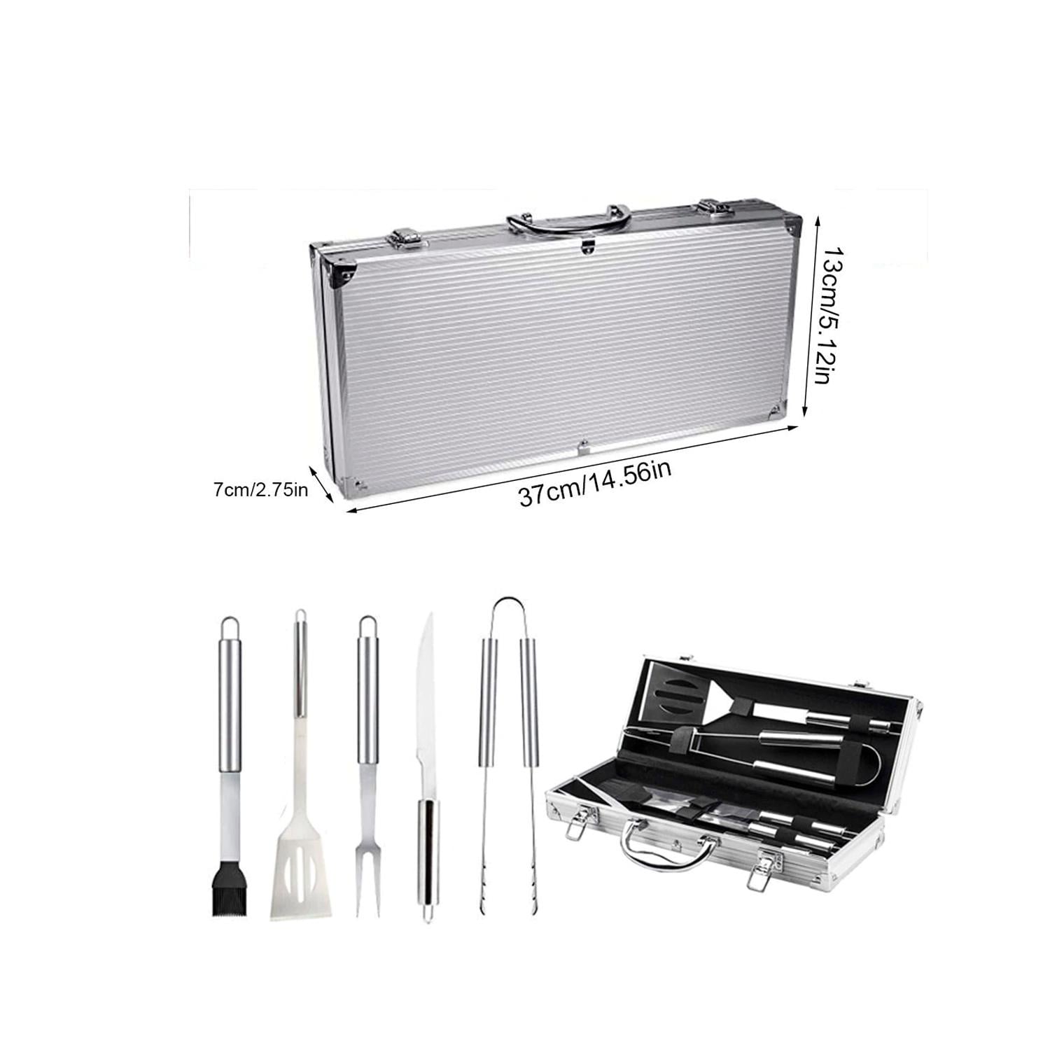 SET 5 ACCESORIOS PARRILLEROS DE ACERO Y MALETIN DE METAL - 3
