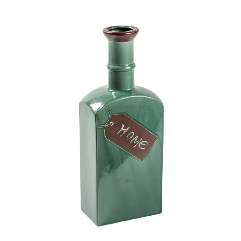 BOTELLA DECORATIVA DE CERAMICA TURQUESA 36X13 CM