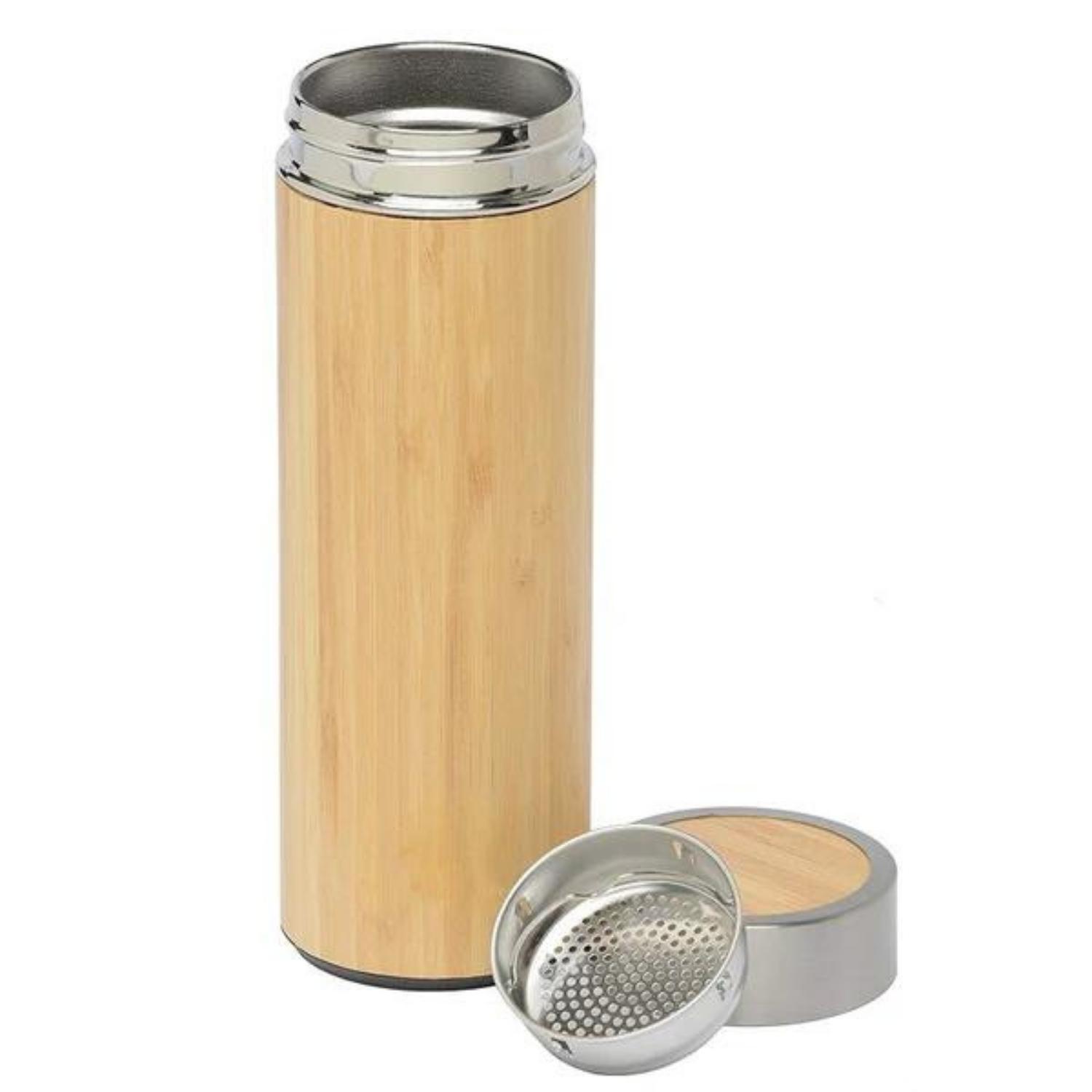 BOTELLA TE RMICA DE ACERO INOXIDABLE Y BAMBU E INFUSOR 500 ML - 1