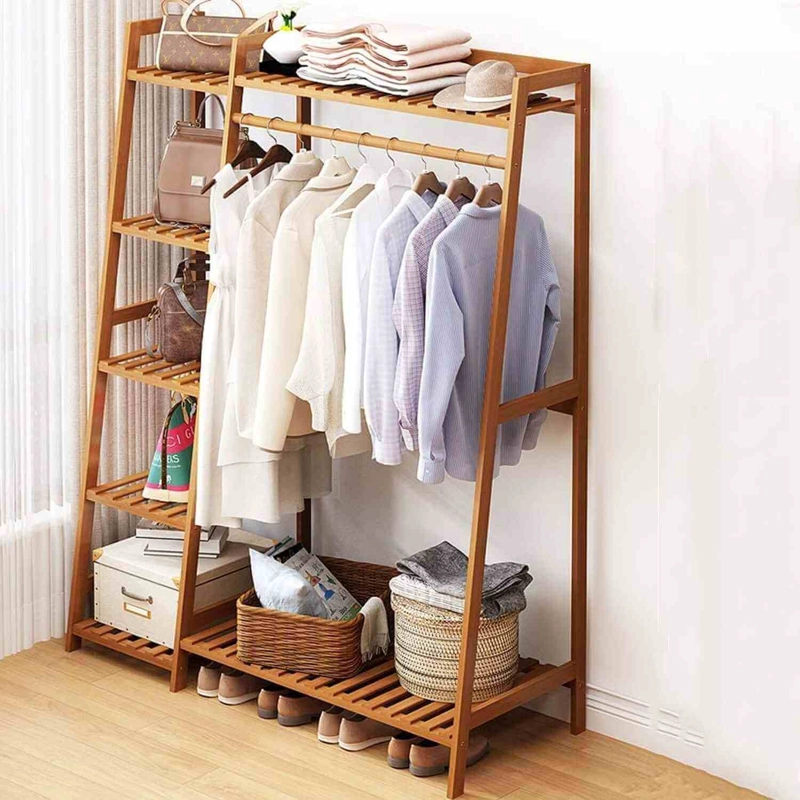 PERCHERO ORGANIZADOR DE MADERA 5 NIVELES 110X40X140 CM - 3