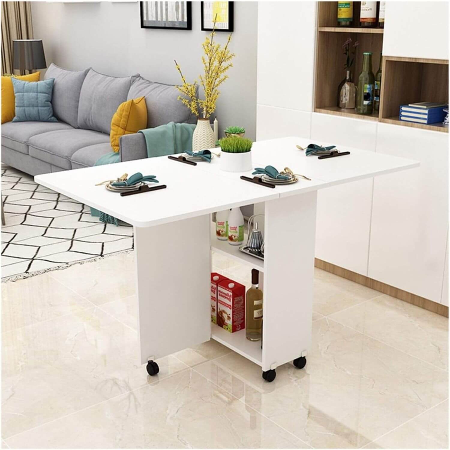 MESA COMEDOR IMPORTADORA USA PLEGABLE 140X80X77 CM BLANCO MADERA - 3