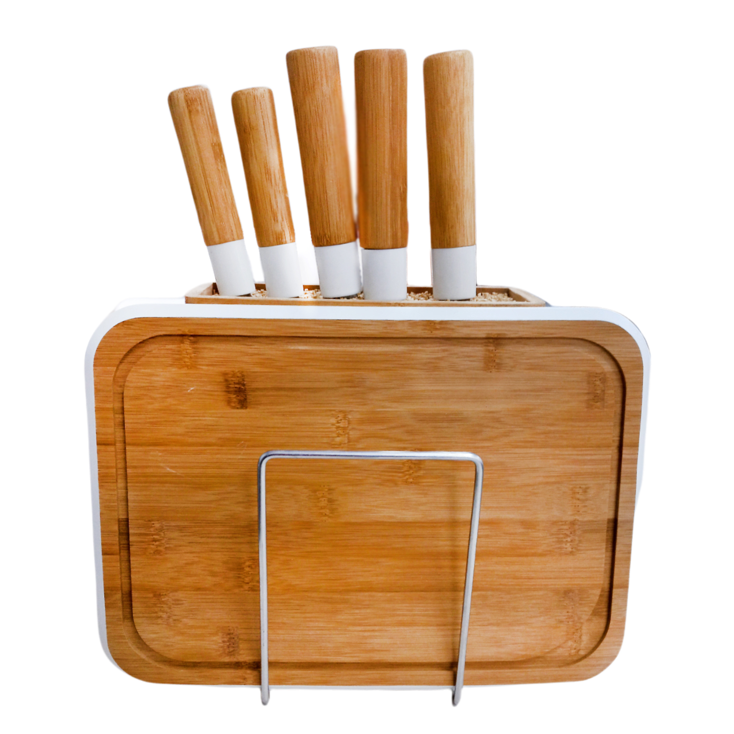 TABLA DE CORTAR MAS SET DE 5 CUCHILLOS BAMBU - 2
