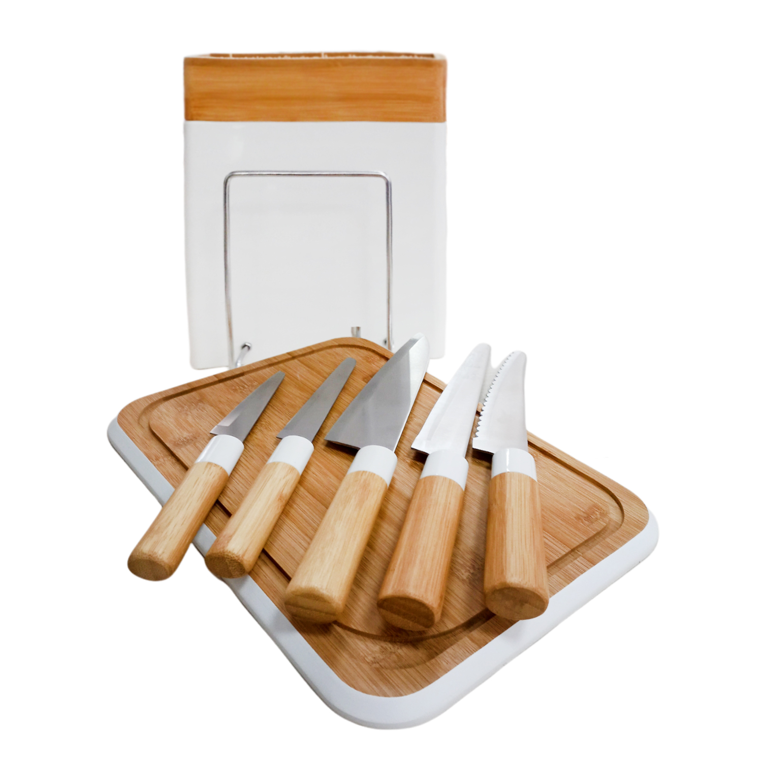 TABLA DE CORTAR MAS SET DE 5 CUCHILLOS BAMBU - 3