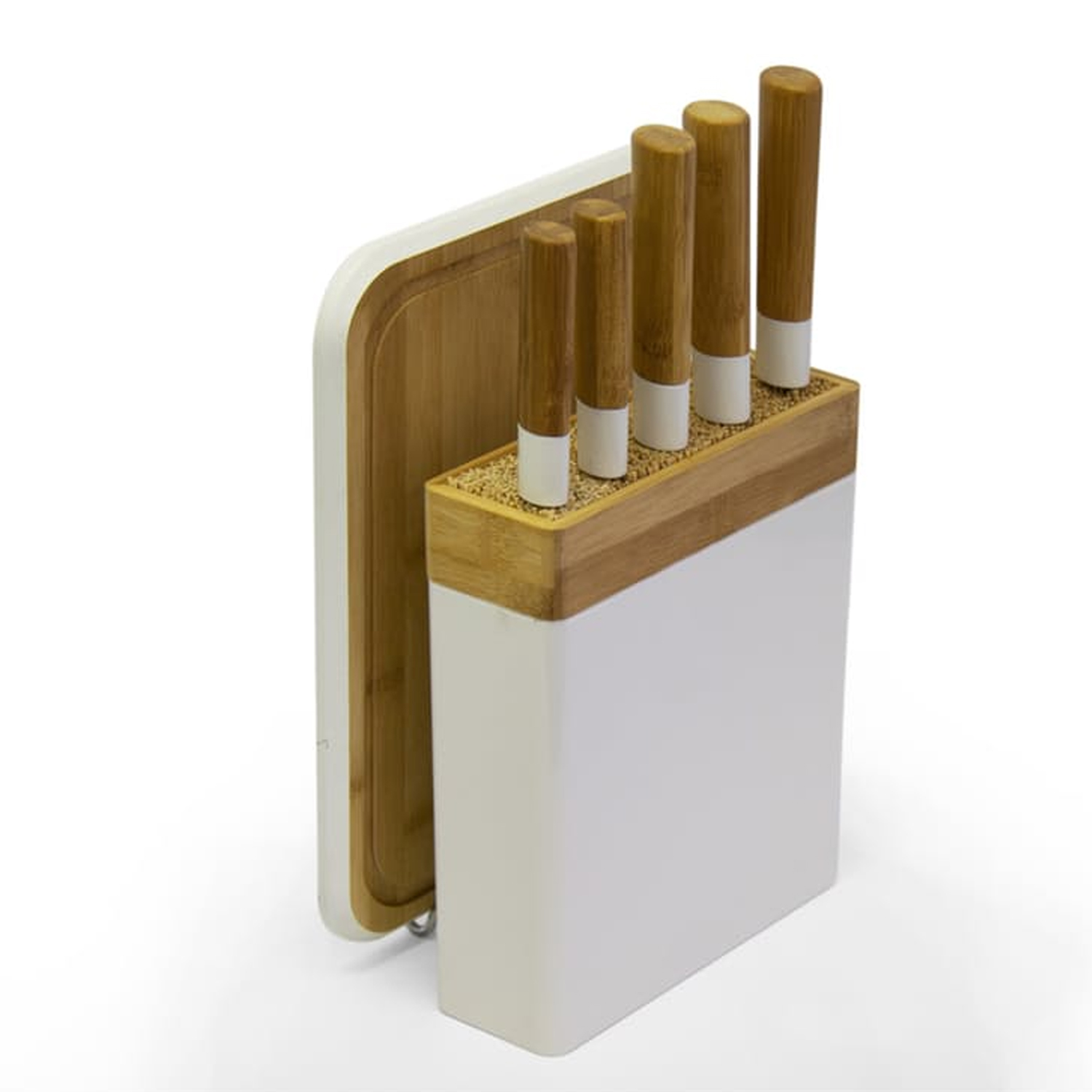 TABLA DE CORTAR MAS SET DE 5 CUCHILLOS BAMBU - 4