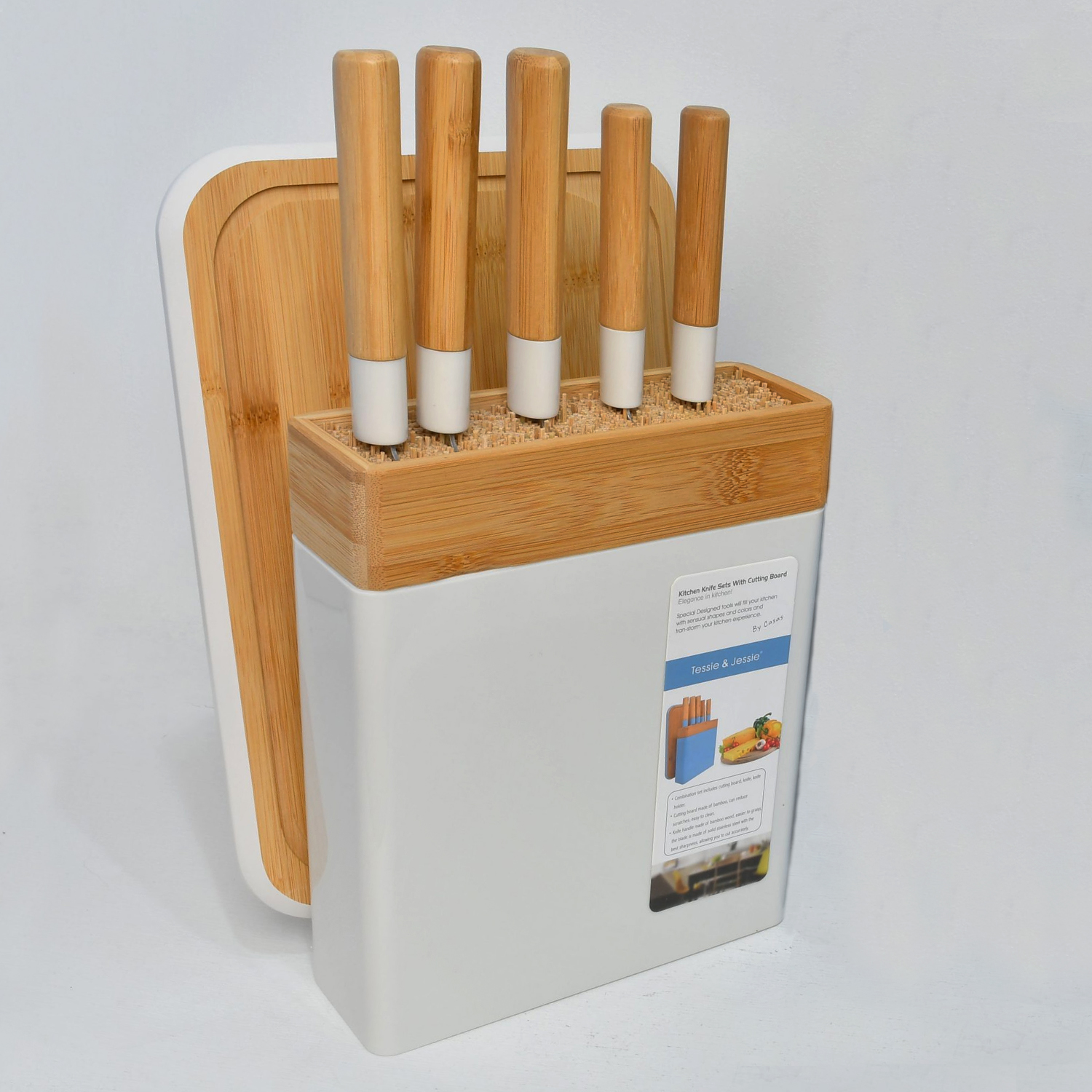 TABLA DE CORTAR MAS SET DE 5 CUCHILLOS BAMBU - 5