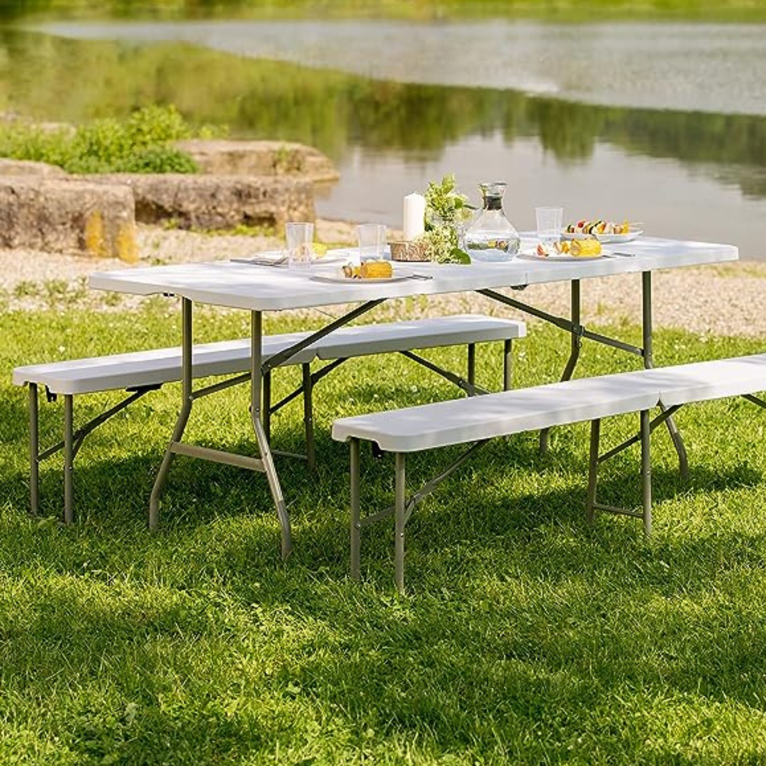 MESA IMPORTADORA USA PLEGABLE PORTÁTIL INTERIOR Y EXTERIOR 180X75X74 ALUMINIO - 4