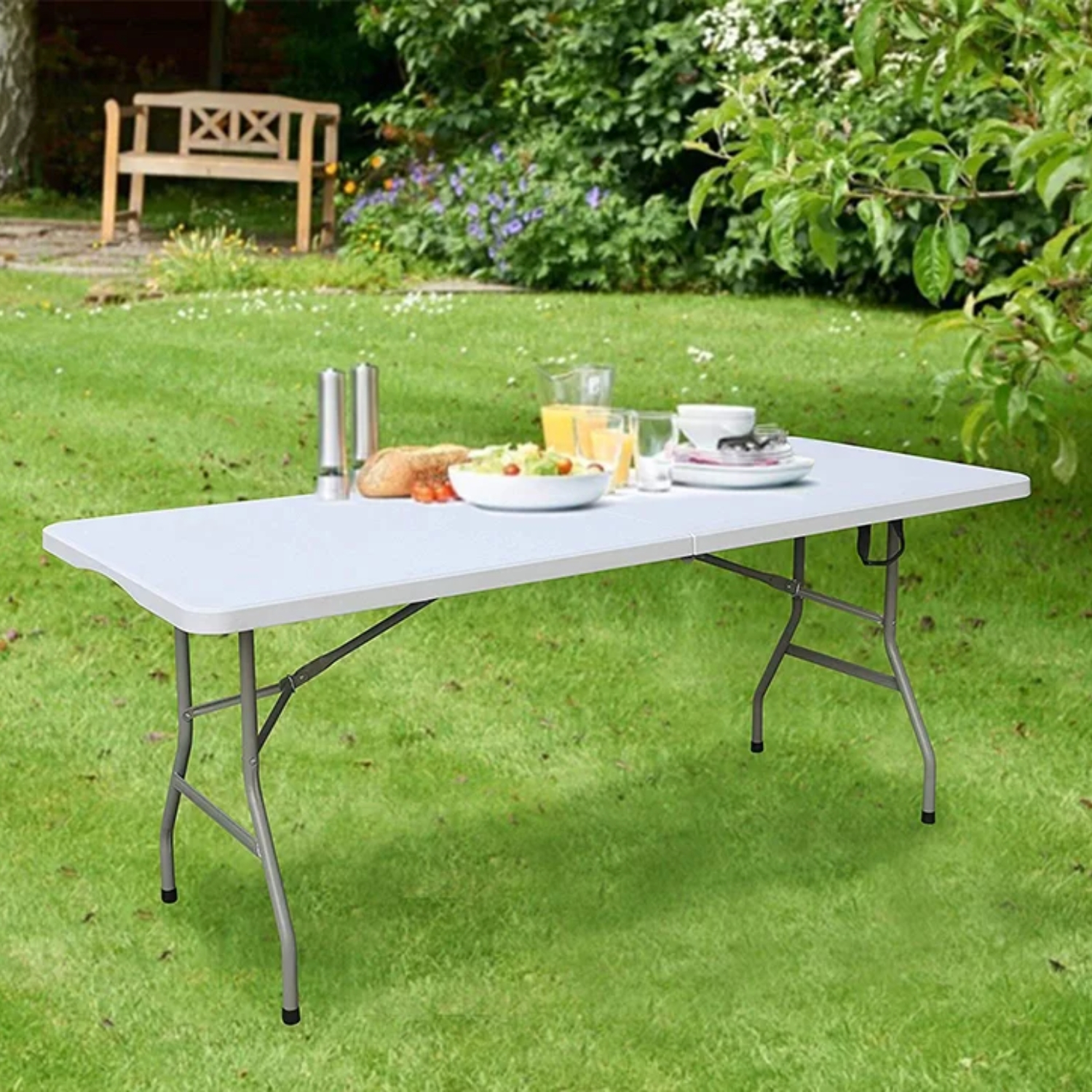 MESA IMPORTADORA USA PLEGABLE PORTÁTIL INTERIOR Y EXTERIOR 180X75X74 ALUMINIO - 5