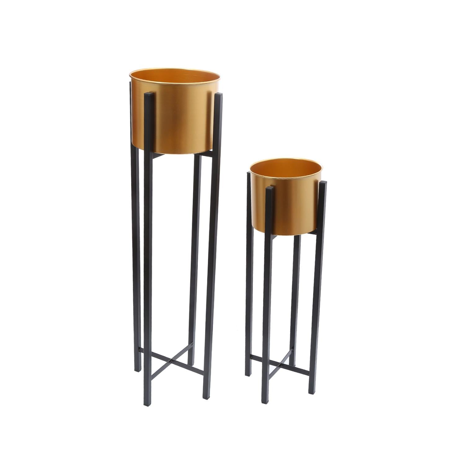 SET 2 MACETEROS CON PEDESTAL DORADOS - 1