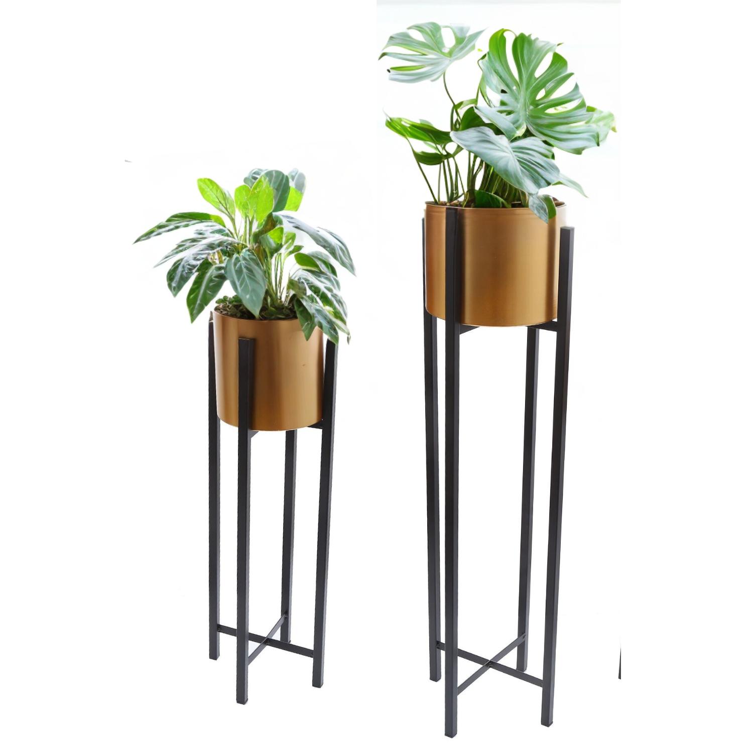 SET 2 MACETEROS CON PEDESTAL DORADOS - 2