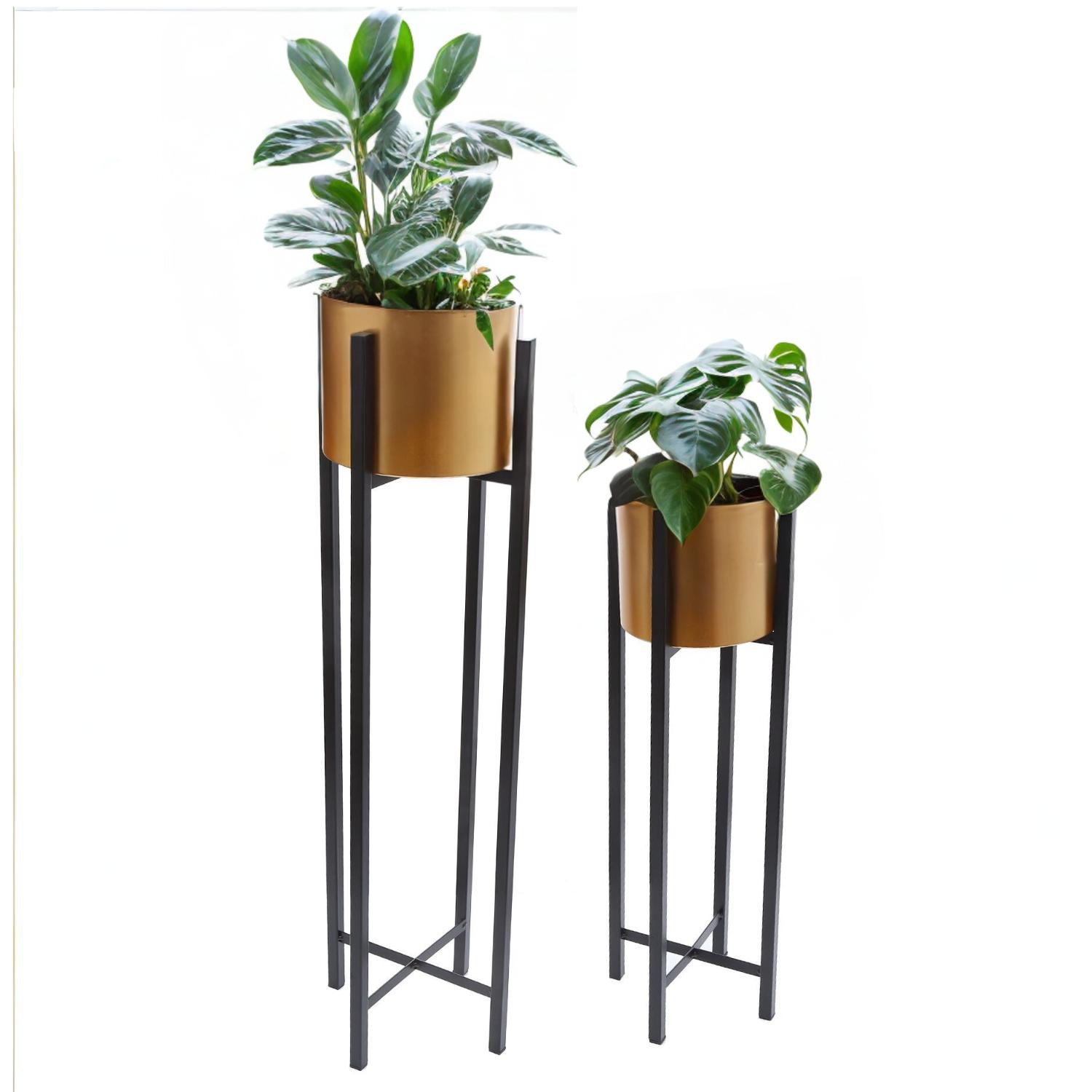 SET 2 MACETEROS CON PEDESTAL DORADOS - 3