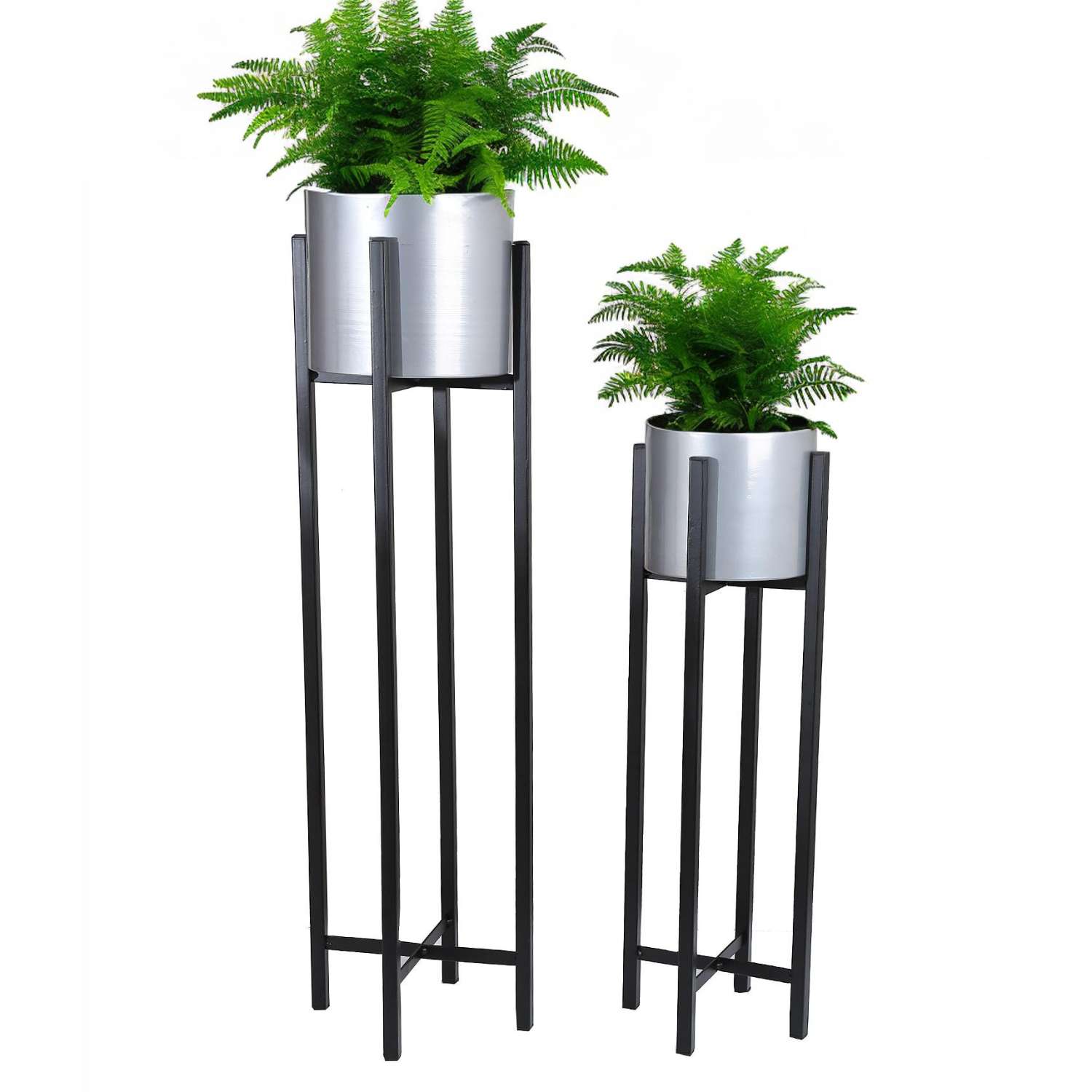 SET 2 MACETEROS CON PEDESTAL PLATEADOS - 2