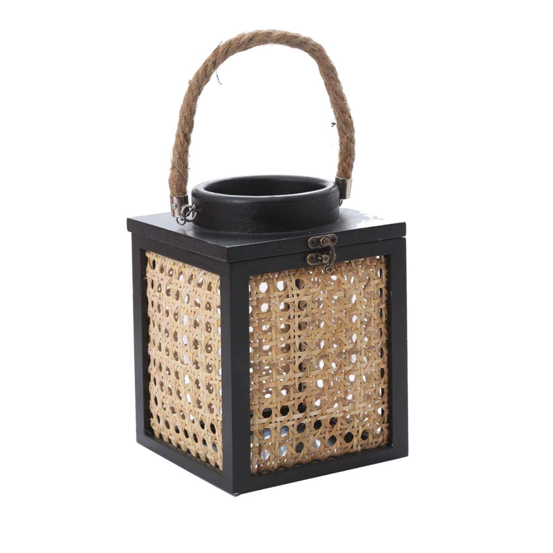 FAROL RUSTICO JUNCO CUADRADO 18 CM NEGRO - 1