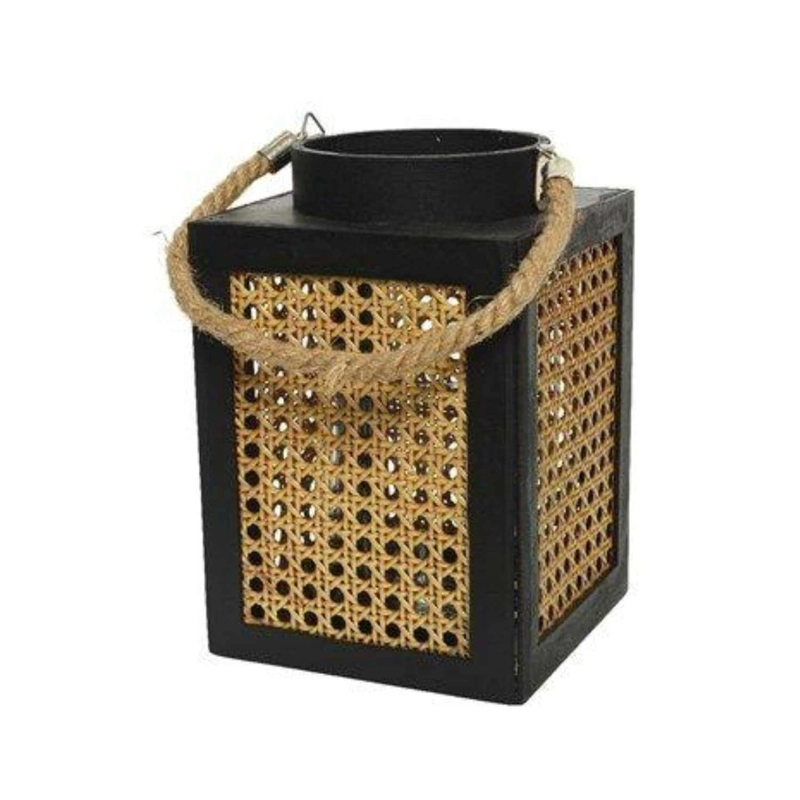 FAROL RUSTICO JUNCO CUADRADO 18 CM NEGRO - 2