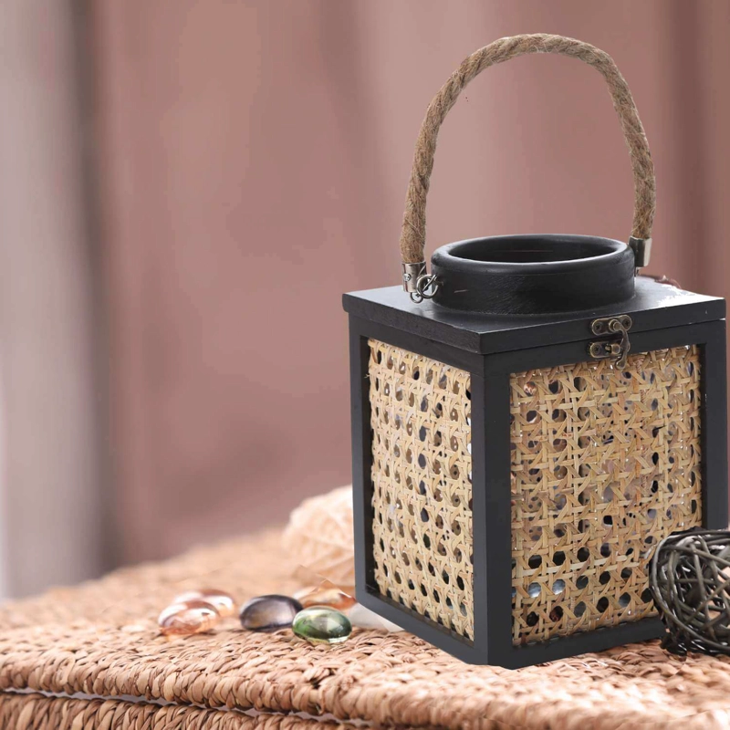 FAROL RUSTICO JUNCO CUADRADO 18 CM NEGRO - 3