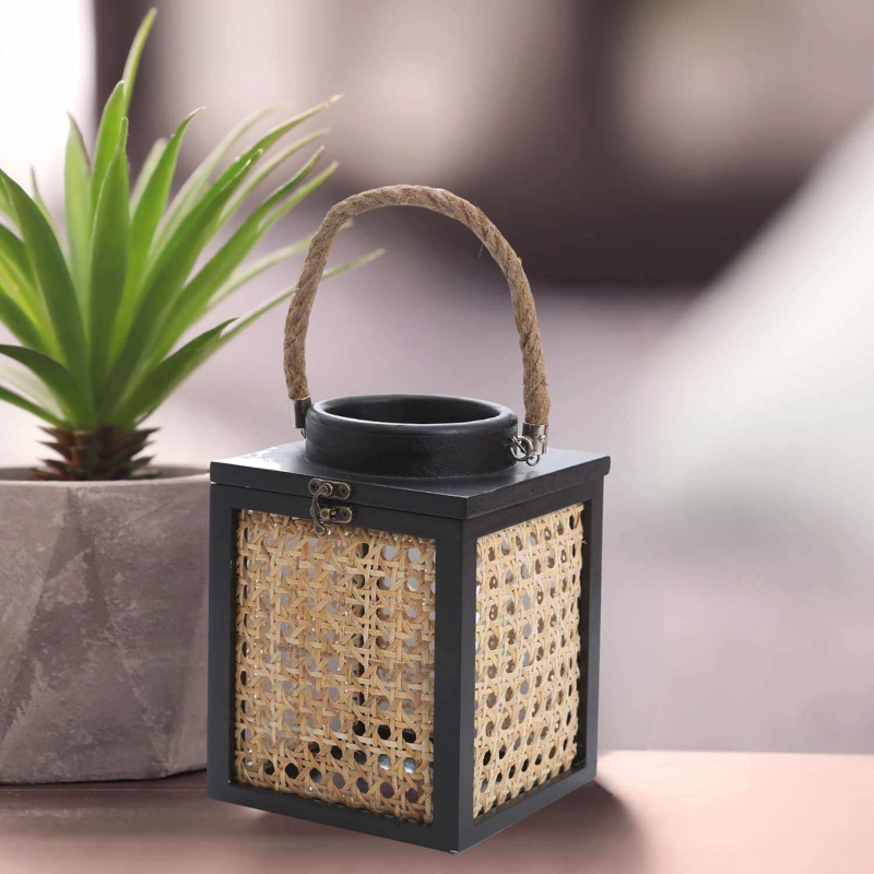 FAROL RUSTICO JUNCO CUADRADO 18 CM NEGRO - 4