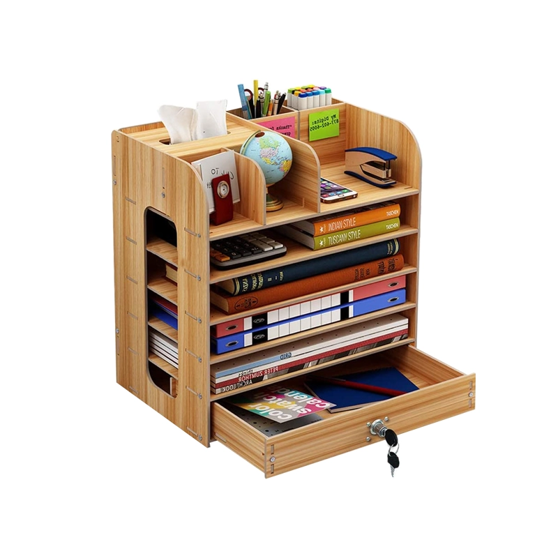 ORGANIZADOR DE ESCRITORIO MULTIUSO DE MADERA CAFE - 1