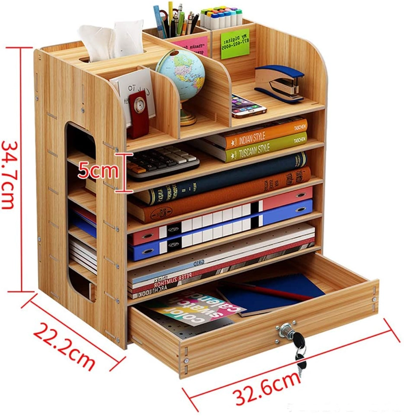 ORGANIZADOR DE ESCRITORIO MULTIUSO DE MADERA CAFE - 2