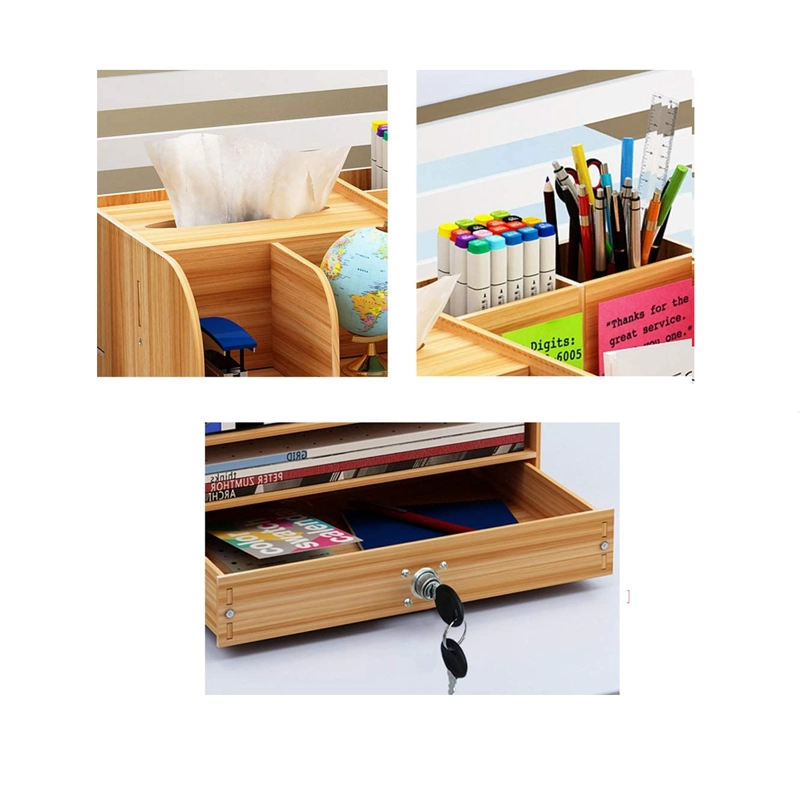 ORGANIZADOR DE ESCRITORIO MULTIUSO DE MADERA CAFE - 4