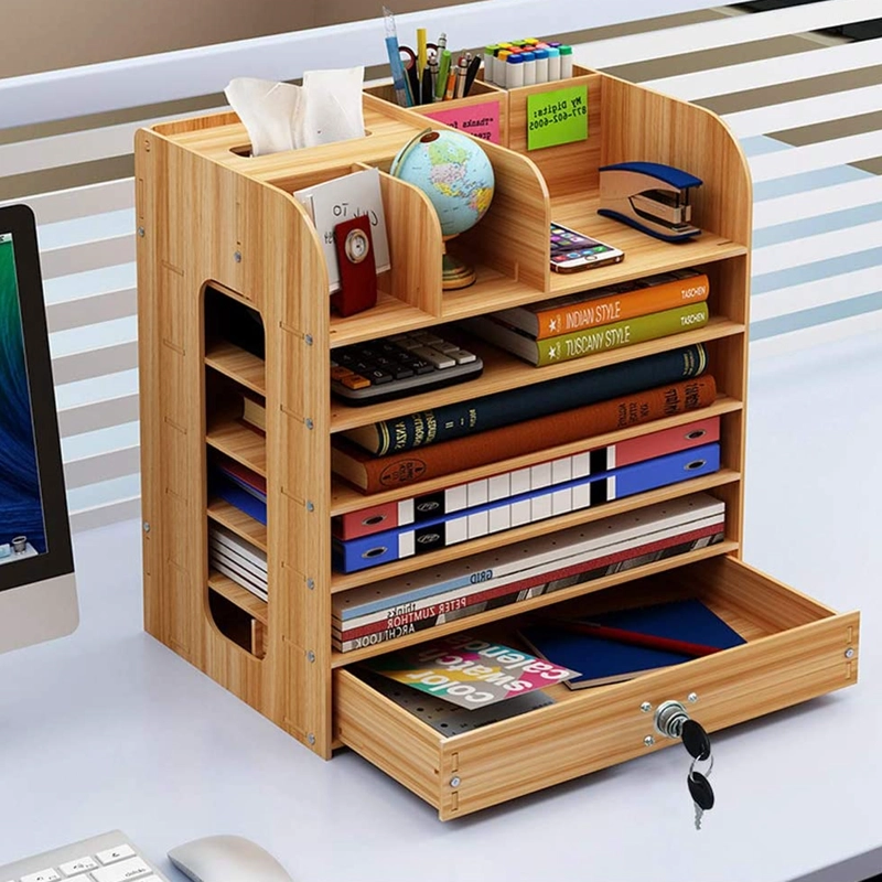 ORGANIZADOR DE ESCRITORIO MULTIUSO DE MADERA CAFE - 5
