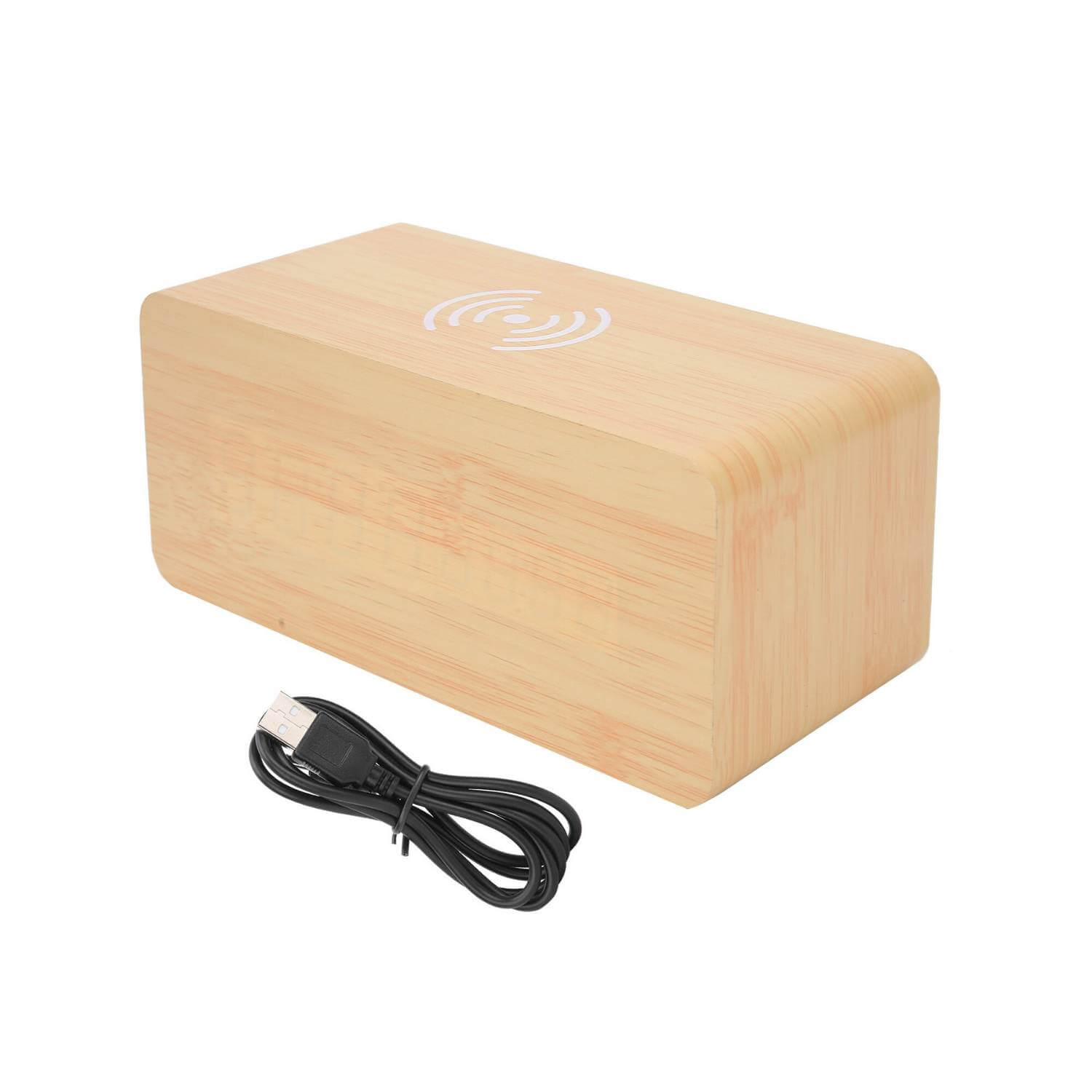 RELOJ DIGITAL DE MADERA CON CARGA INALÁMBRICA PARA TELÉFONOS - 3