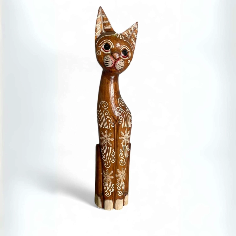 GATO MADERA ARTESANAL 60 CM CAFE CLARO