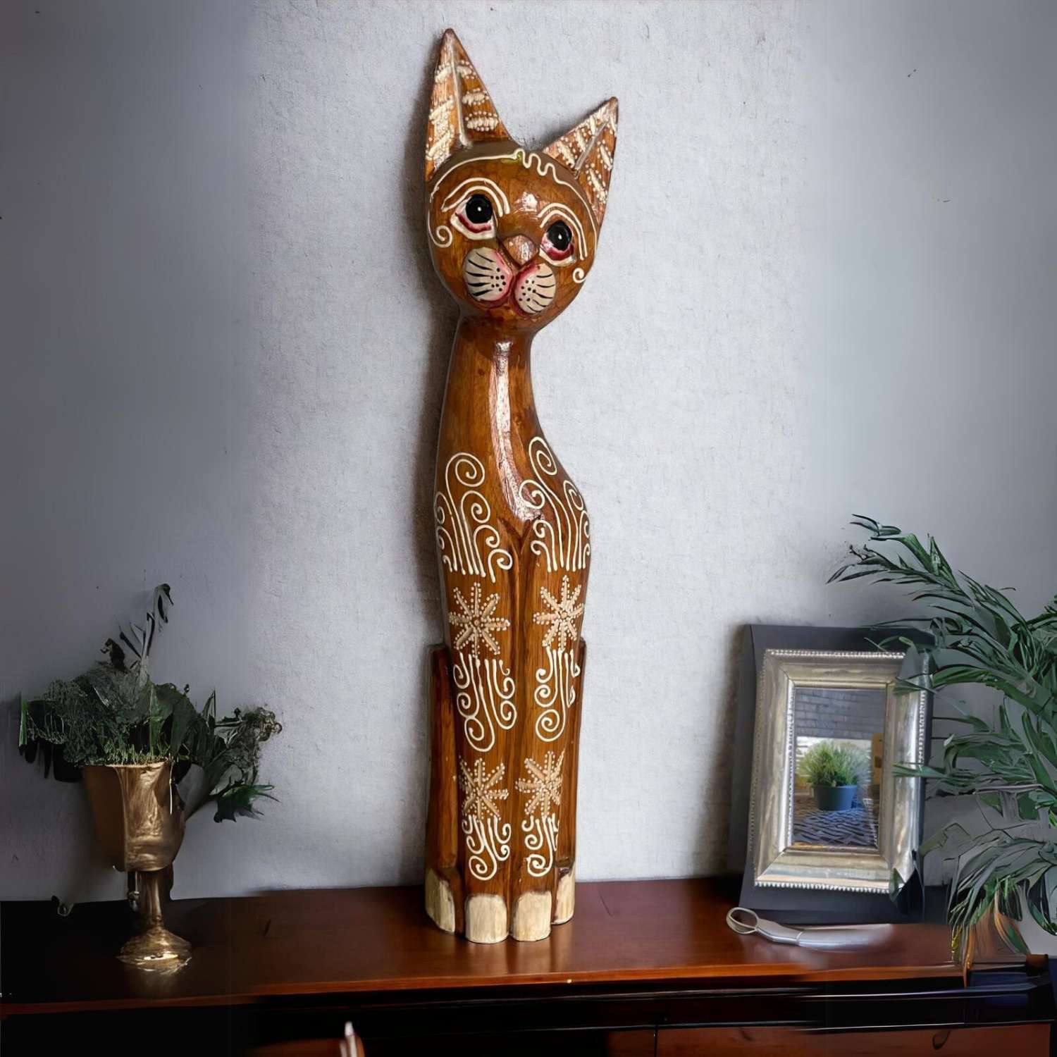 GATO MADERA ARTESANAL 60 CM CAFE CLARO - 2