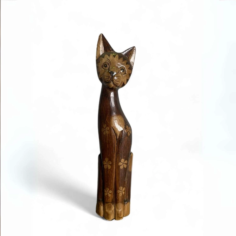 GATO MADERA ARTESANAL 60 CM CAFE OSCURO - 1