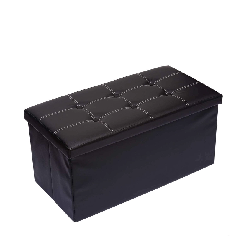 BANCO BAÚL OTOMANO PLEGABLE DE ECOCUERO NEGRO - 1