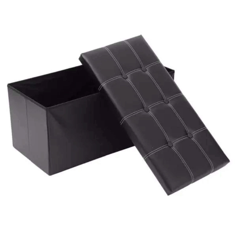 BANCO BAÚL OTOMANO PLEGABLE DE ECOCUERO NEGRO - 2