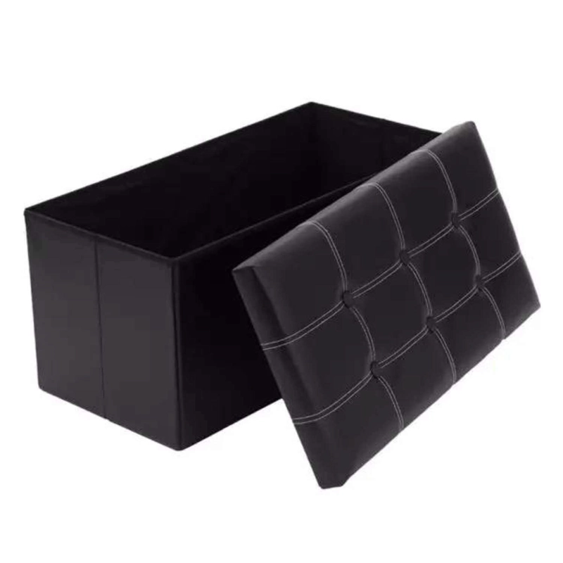 BANCO BAÚL OTOMANO PLEGABLE DE ECOCUERO NEGRO - 3