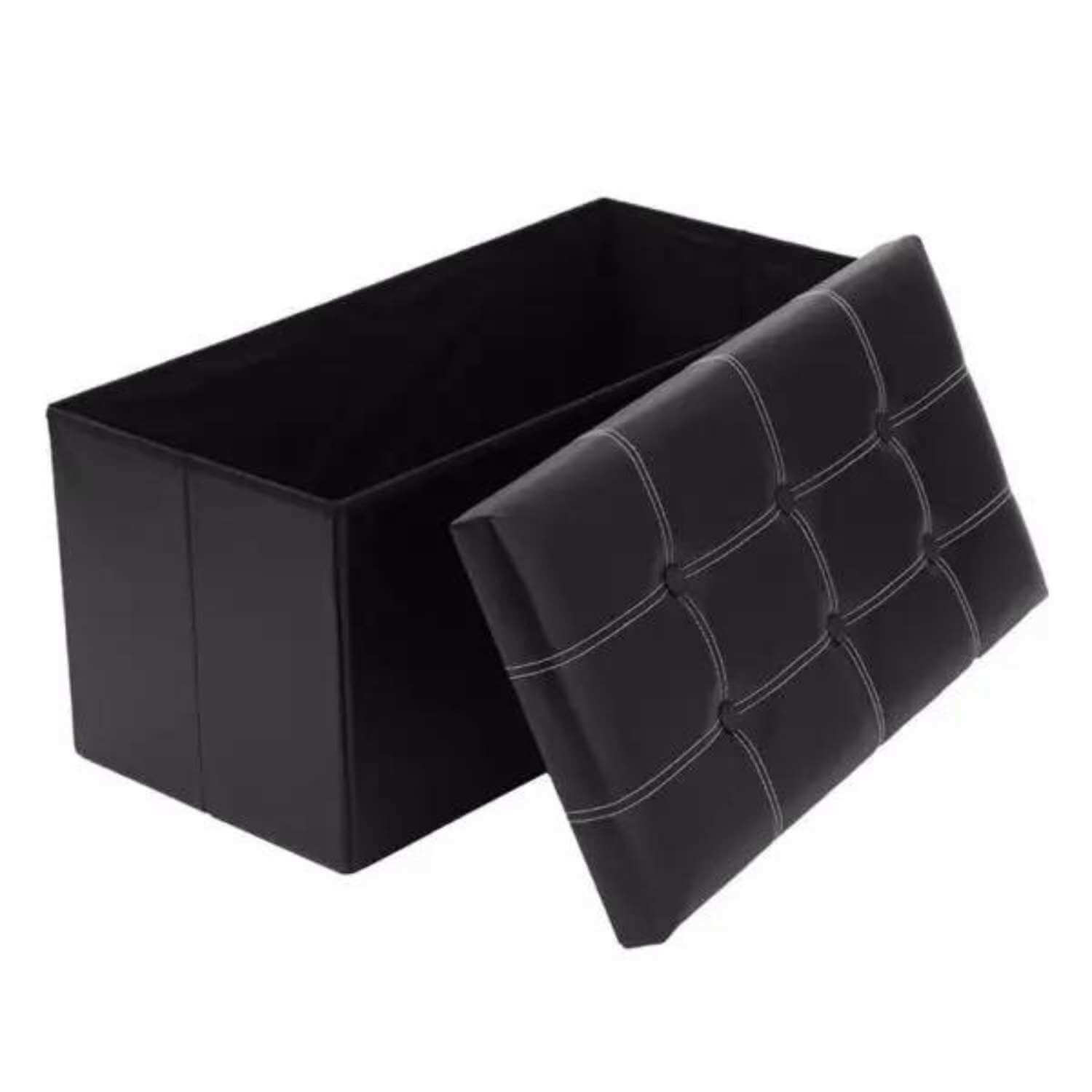 BANCO BAÚL OTOMANO PLEGABLE DE ECOCUERO NEGRO - 3