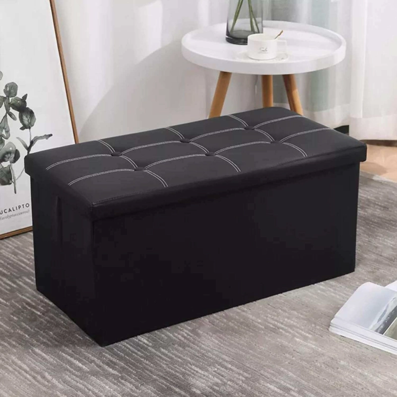 BANCO BAÚL OTOMANO PLEGABLE DE ECOCUERO NEGRO - 4