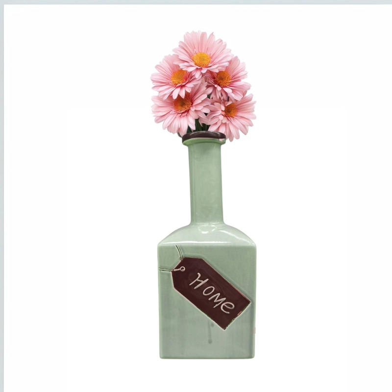 BOTELLA DECORATIVA DE CERAMICA VERDE MENTA 31 CM - 3