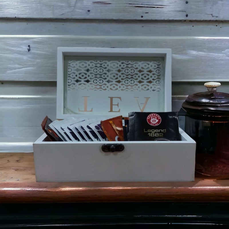 CAJA PARA TÉ DE RESINA BLANCO - 4