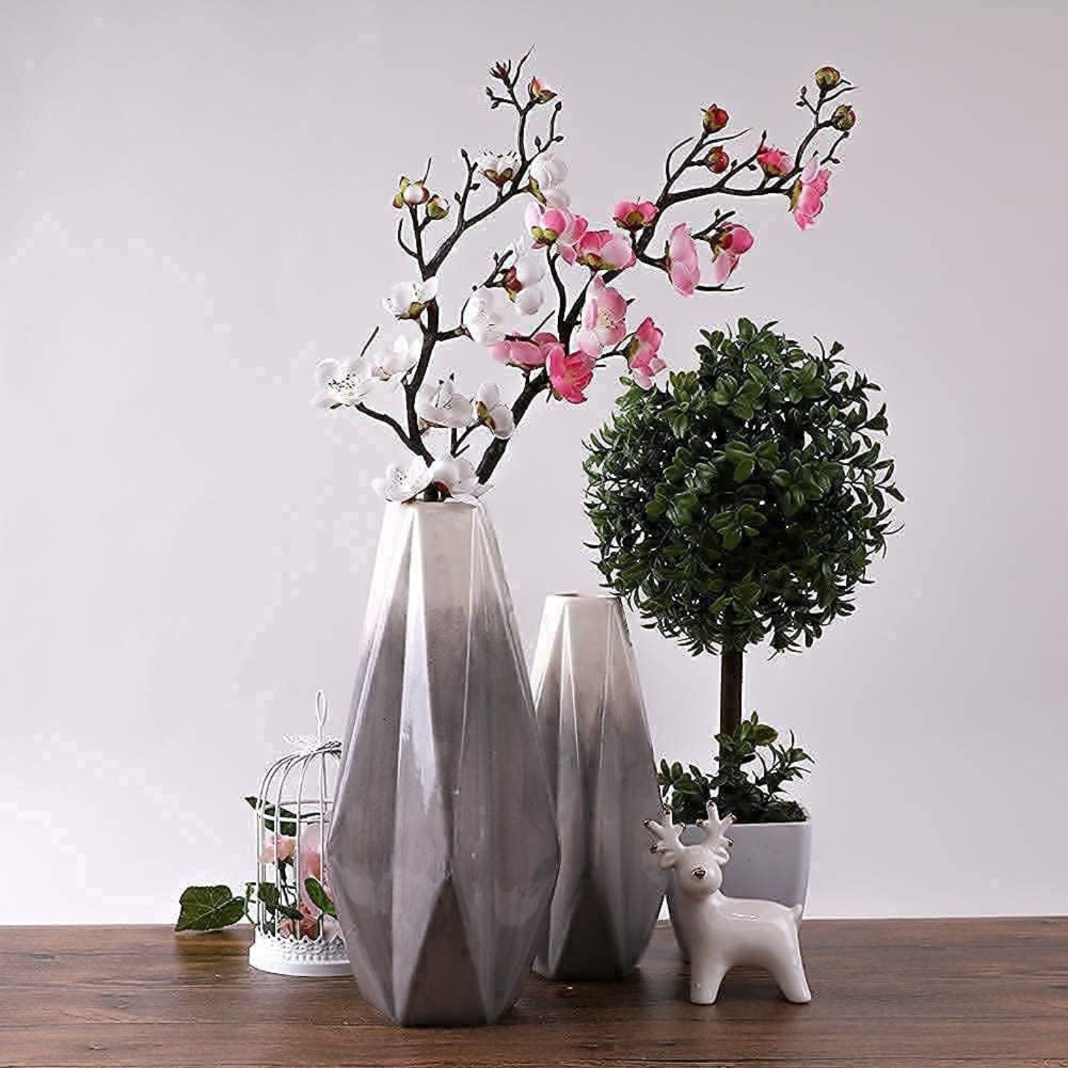 SET 2 JARRONES GEOME TRICOS DE CERAMICA GRIS - 5